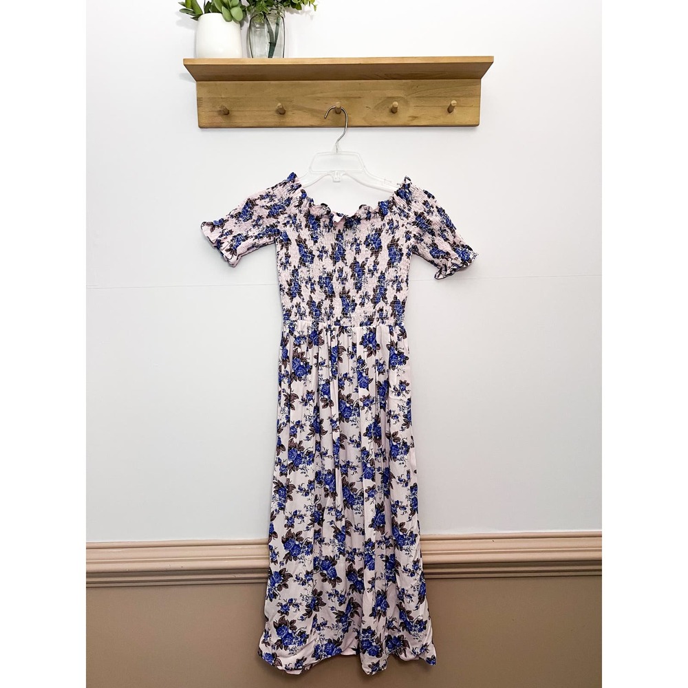 Top Shop Shirred Floral Bardot Midi Dress Size 2